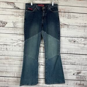 Women's VTG Y2K Hot Kiss Low Rise Flare Patchwork Cotton Denim Jeans Size 7 29"